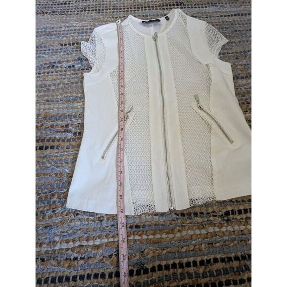 Patrizia Luca Milano Full Zip Mesh White Short Sleeve Jacket Top Small Pockets - Picture 3 of 7
